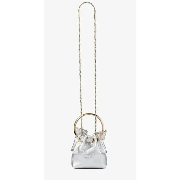 Jimmy Choo Metallic Silver Micro Bon Bon Top Handle Bag